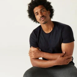 Camiseta Fitness Manga Corta 100% Algodón Hombre Domyos Negro -Fit Tienda camiseta fitness manga corta 100 algodon hombre domyos negro 3