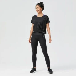 Camiseta Fitness Manga Corta Crop Top Mujer Domyos 520 Negro -Fit Tienda camiseta fitness manga corta crop top mujer domyos 520 negro 2