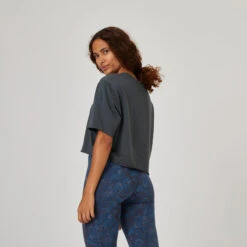 Camiseta Fitness Manga Corta Crop Top Mujer Domyos Rosa Azul -Fit Tienda camiseta fitness manga corta crop top mujer domyos rosa azul 1