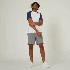 Camiseta Fitness Manga Corta Cuello Redondo Algodón Hombre 520 Blanco Y Azul -Fit Tienda camiseta fitness manga corta cuello redondo algodon hombre 520 blanco y azul 4