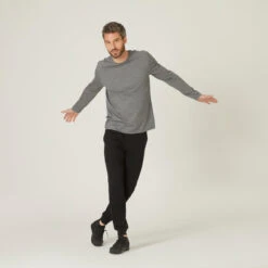 Camiseta Fitness Manga Larga Algodón Cuello Redondo Hombre Domyos Gris -Fit Tienda camiseta fitness manga larga algodon cuello redondo hombre domyos gris 2