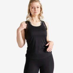 Camiseta Fitness Sin Mangas Tirantes Espalda Nadadora Mujer Domyos Marrón -Fit Tienda camiseta fitness sin mangas tirantes espalda nadadora mujer domyos negro