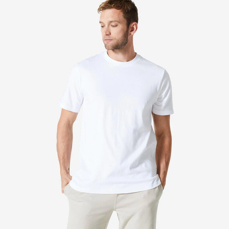 Camiseta Manga Corta De Algodón Hombre Domyos 500 Blanco Glaciar 3 Camiseta Manga Corta De Algodón Hombre Domyos 500 Blanco Glaciar