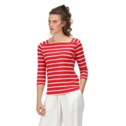 Regatta Camiseta Polexia De Rayas Para Mujer Rojo Real, Blanco -Fit Tienda camiseta polexia de rayas para mujer rojo real blanco 3