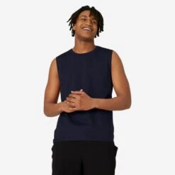 Camiseta Sin Mangas Fitness 500 Hombre Gris Extensible -Fit Tienda camiseta sin mangas fitness 500 hombre azul marino extensible