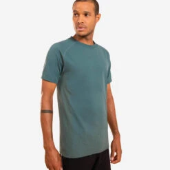 Camiseta Yoga Manga Corta Seamless Hombre Azul -Fit Tienda camiseta yoga dinamico hombre caqui manga corta sin costuras