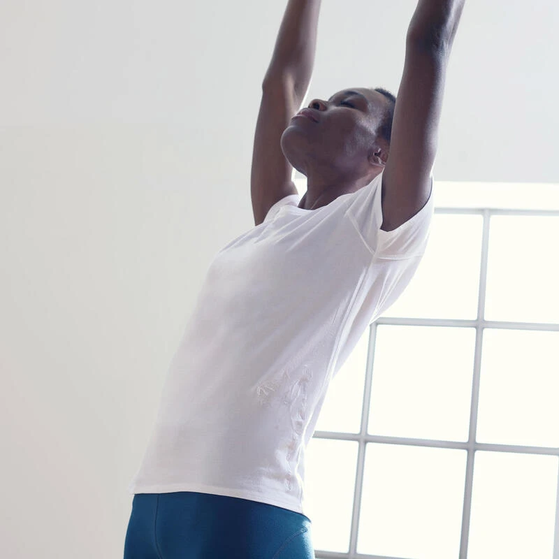 Camiseta Yoga Manga Corta Ecodiseñada Mujer Kimjaly Blanco 6 Camiseta Yoga Manga Corta Ecodiseñada Mujer Kimjaly Blanco - Imagen 4