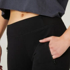 Pantalón Jogger Fitness Ajustado Algodón Con Bolsillos Mujer Domyos 520 Negro -Fit Tienda pantalon jogger fitness ajustado algodon con bolsillos mujer domyos 520 negro 4