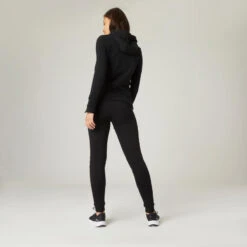 Pantalón Jogger Fitness Ajustado De Algodón Con Bolsillos Mujer Domyos 520 Negro -Fit Tienda pantalon jogger fitness ajustado de algodon con bolsillos mujer domyos 520 negro 1