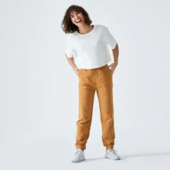 Pantalón Jogger Fitness Regular Algodón Mujer Domyos Avellana -Fit Tienda pantalon jogger fitness regular algodon mujer domyos avellana 1