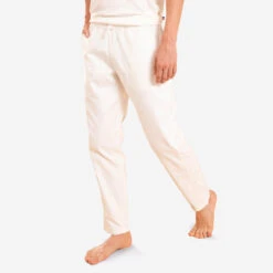 Pantalón Yoga Suave Hombre Blanco Tela Lino Algodón