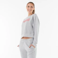 Sudadera Crop Top Puma Mujer Gris Algodón